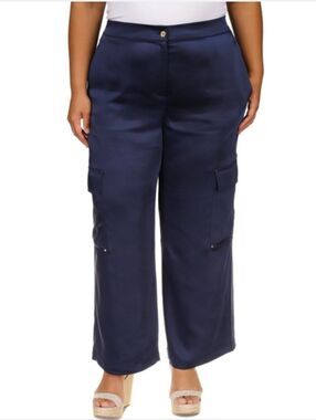 Michael Michael Kors Plus Size Satin Cargo Pants Midnight Blue Size 3x NWT